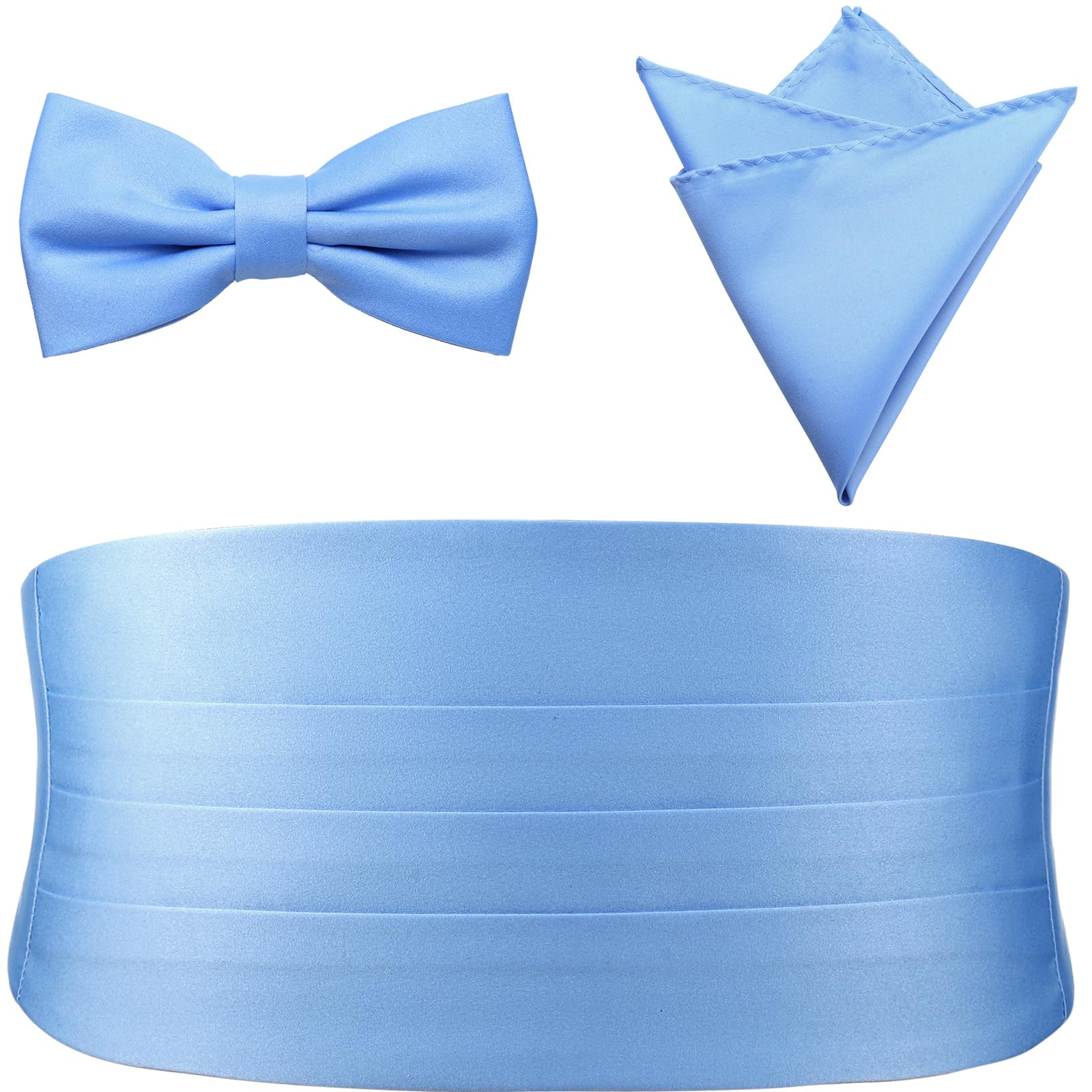 PenSee Mens Formal Solid Pre-tied Bow Tie & Pocket Square & Cummerbund Set Tuxedo Bow Ties for Men