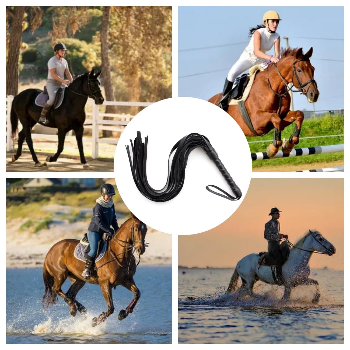 Schwarz Leder Reitgerte, Schwarze Pferdepeitsche, Gerte Fu00fcr Pferde Reitgerte Fu00fcr Pferd Das Tu00e4gliche Training, Pferd Springen Rennen,Schneebesen Aus Leder Mit Fransen,Ausbildung Von Pferden,45mm