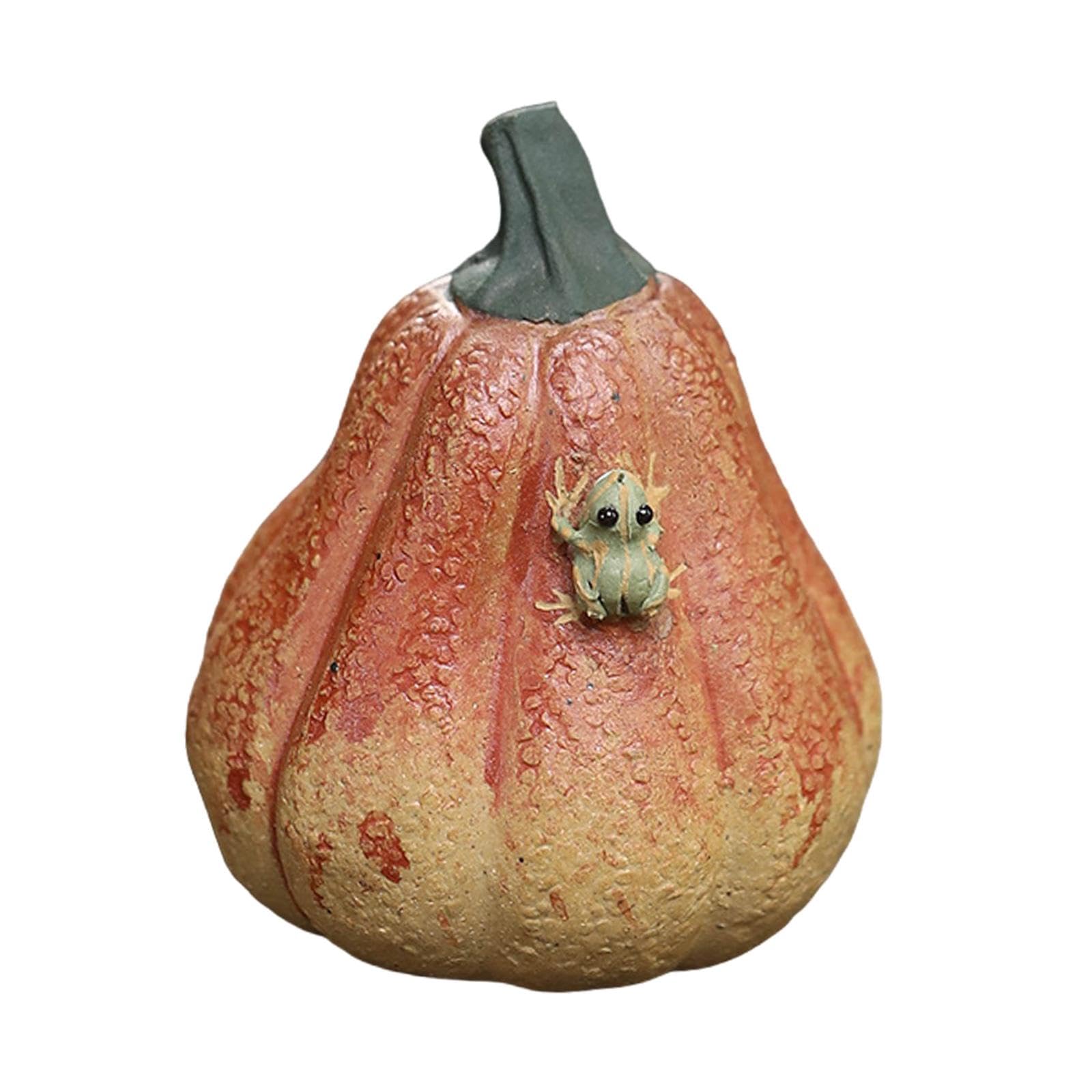 カエル彫刻 木製カボチャ型容器