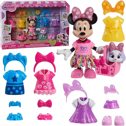 Just Play - Juego de moda para mascotas con purpurina y glamour de Minnie Mouse de Disney, 23 piezas y accesorios, juguetes para niños a partir de 3