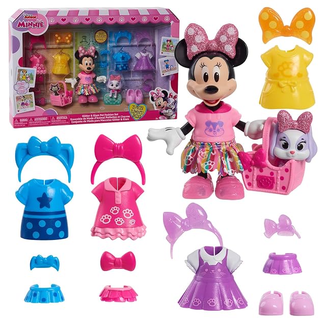 Just Play Muñeca y Accesorios Disney Junior Minnie Mouse Glitter and Glam Pet Fashion Set