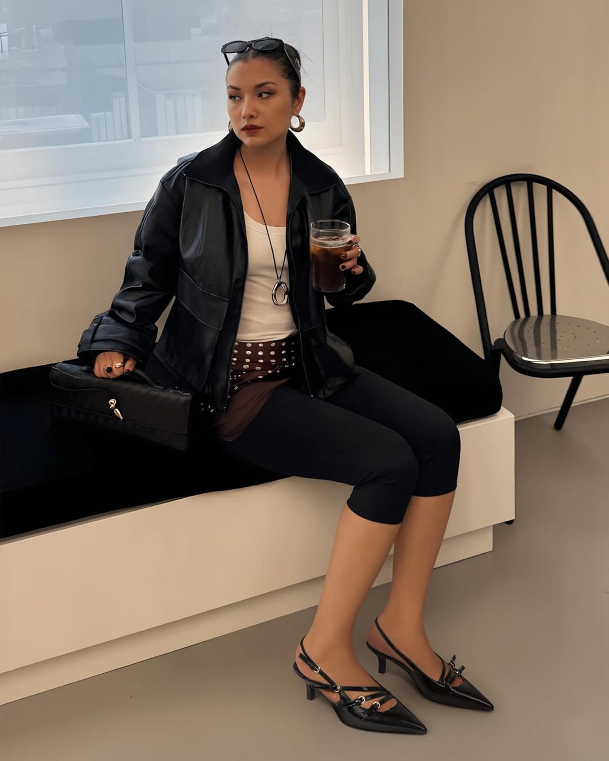 MUCCCUTE Black Kitten Heels for Women Pointed Toe Slingback Low Heels with Buckle Strap Heeled Pumps US Size 9 - Image 2