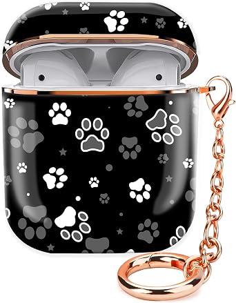 ZEKICE Airpod 1&2 Case Cute Airpod 2nd 1st Generation Cover Protective Shockproof Hard Cover Shell with Rose Gold Keychain Buds Case for Girl Women Men Dog Paw Print and Star