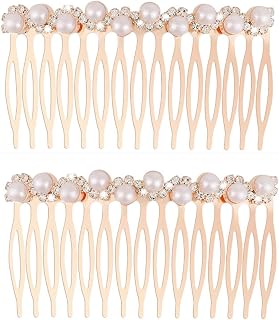 2 Pcs Hair Side Combs for Women Girls, Bride Pearl Hair Comb with Rhinestones Decorative Hair Accessories for Wedding Party Daily (Gold)