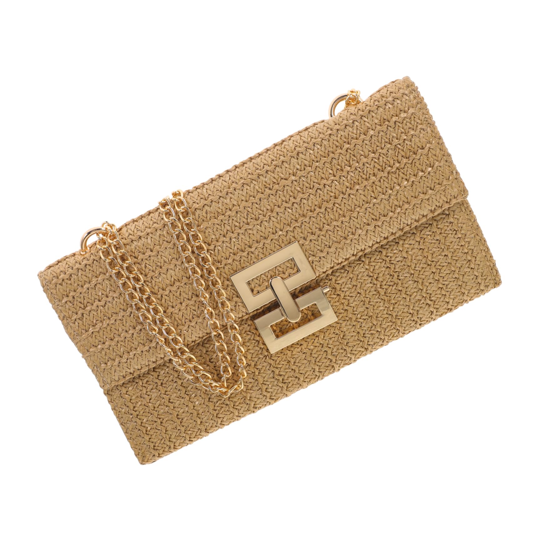 OATIPHO Summer Straw Handbag Imitation Straw Clutch Purse Banquet Bag Chain Flip Bag Rustic Purse