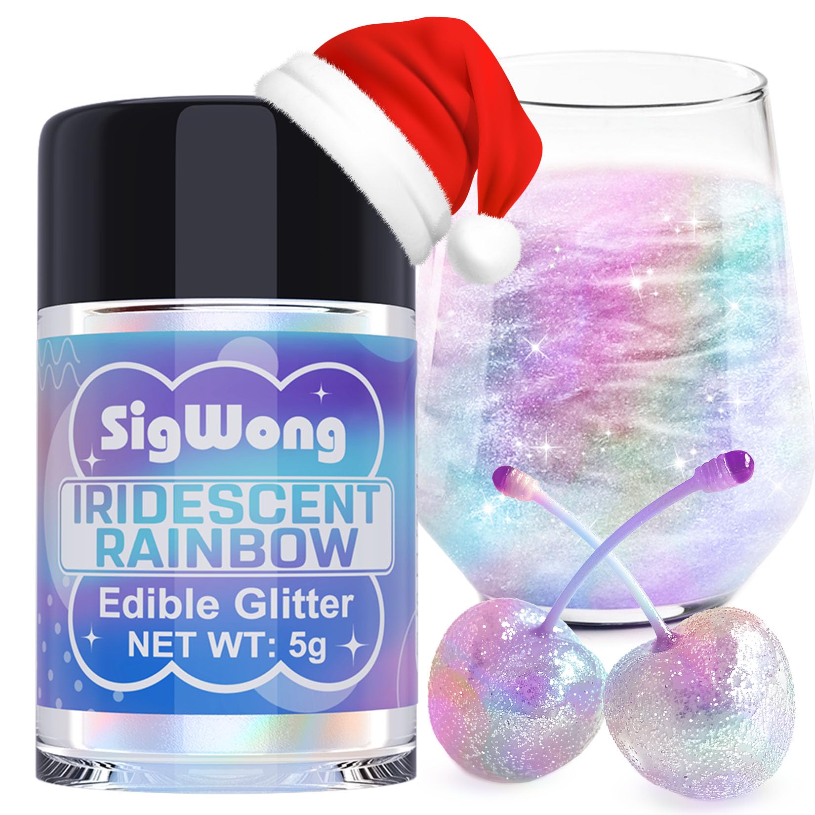 Iridescent Rainbow Edible Glitter - 5g Food Grade Cake Decorating Shimmering Glitter, Edible Sprinkle Luster Dust for Drinks, Chocolates, Fondant, Strawberries, Cupcakes, Candy, Christmas Cookie - Vegan