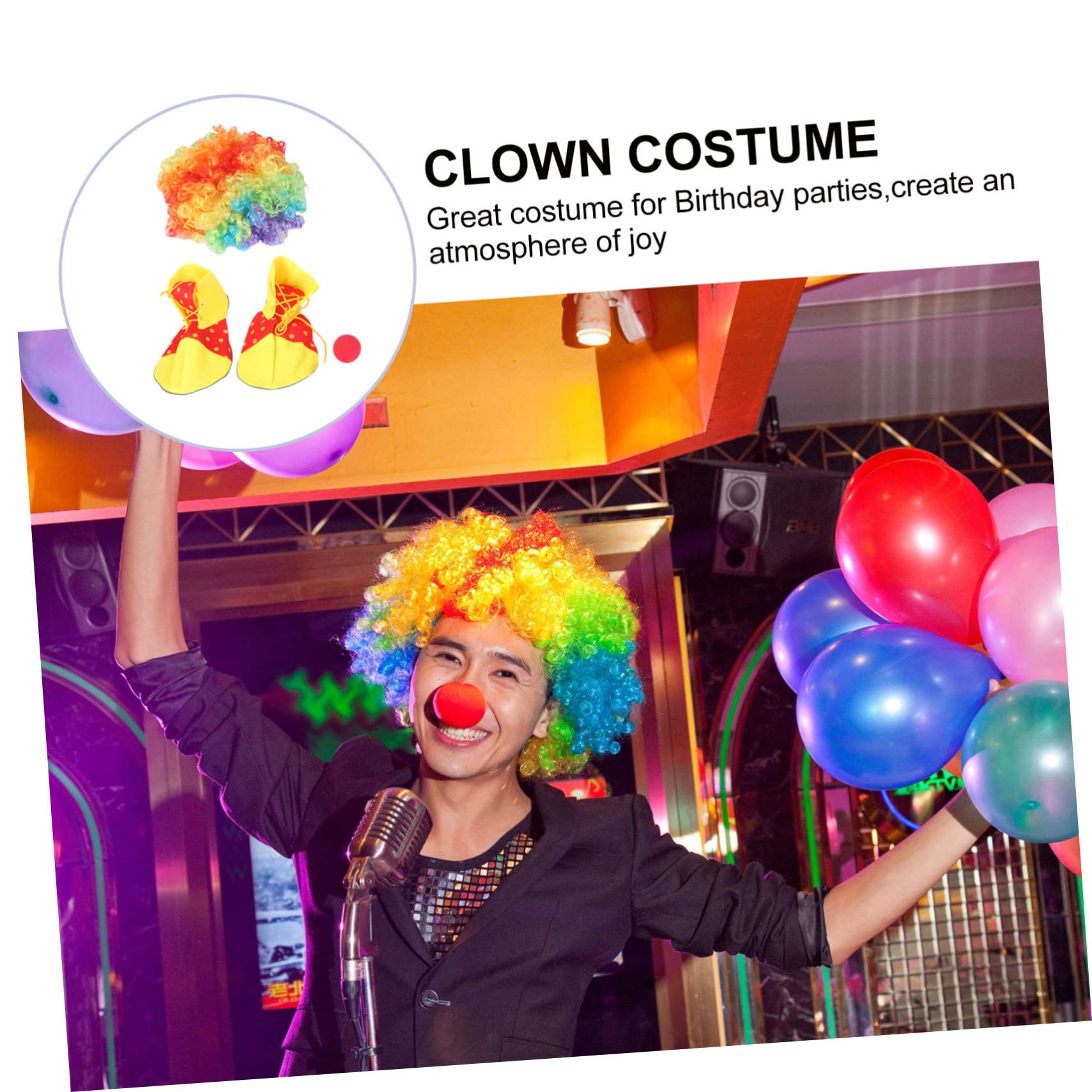 TOGEVAL Adult Clown Wig Nose and Shoes Set Red Comprehensive Party Accessory Perfect for Birthday Halloween Shows Random Color