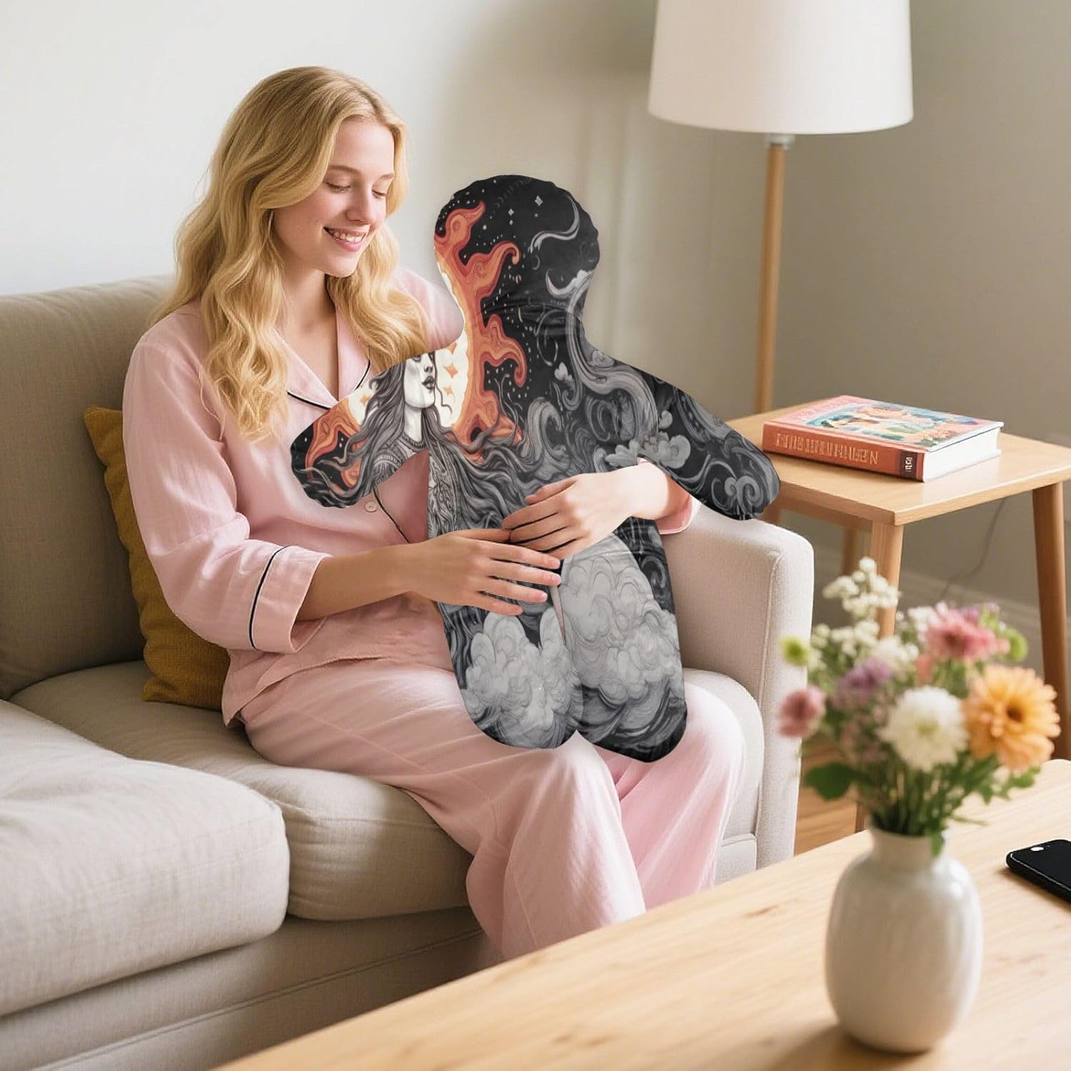 Goddess of The Sun Human-Shaped Pillow Soft Body Pillows Washable Velvet Pillows for Anxiety Relief Sleeping Cuddling & Support