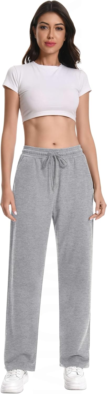 YLDUJ AMUM Womens Straight Leg Sweatspants Cotton Baggy Running Yoga Pants Casual Sweat Pants with Pockets - Image 2