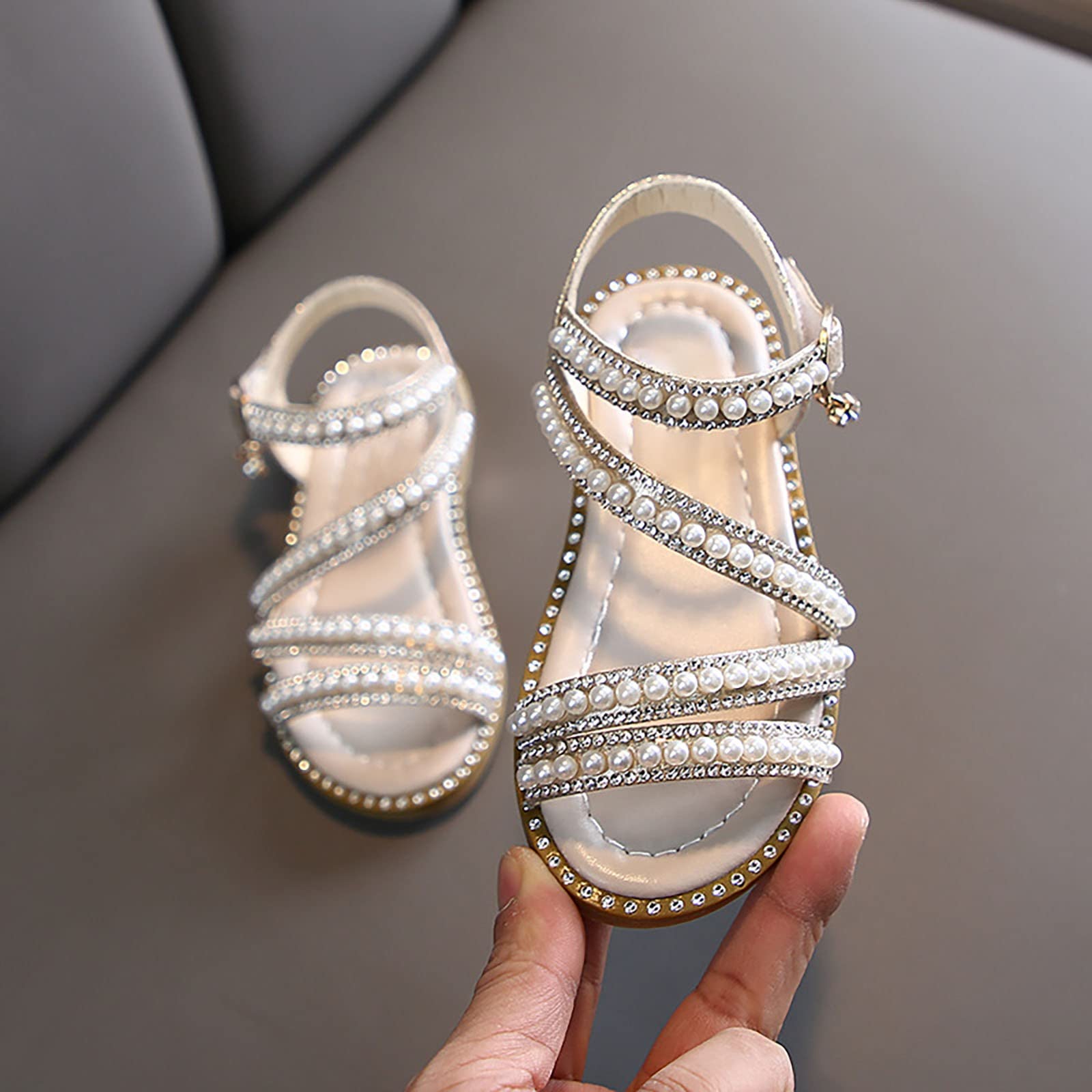 YHQZNLXQ Sandalias de Verano para niñas Edición Coreana Niñas pequeñas Perlas Zapatos de Princesa de Encaje Abierto Zapatos de Rendimiento pequeños medianos Grandes Primeros Zapatos para Caminar