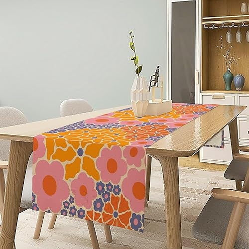 Miniatura 64 de Camino de mesa retro de los años 70, estilo vintage, abstracto, moderno, bohemio, espiral, espiral, ondas, granja, cena, camino para el hogar,