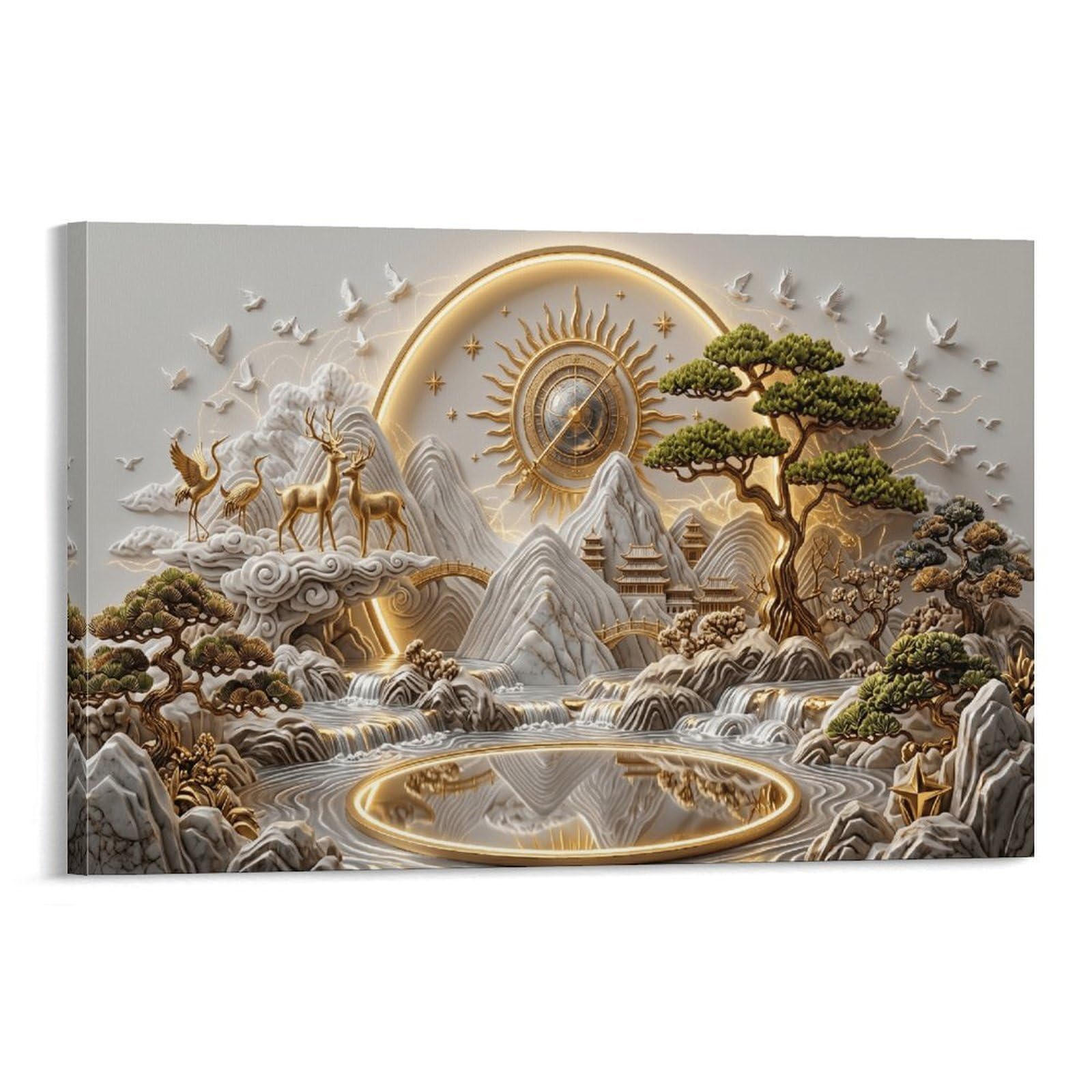 XPASHIQWC Relief Mountains Poster Artwork Sun Compass Canvas Prints Picture Modern Canvas Wall Art Picture Wall Hanging for Bathroom Wall Decor 20x30inch(50x75cm)