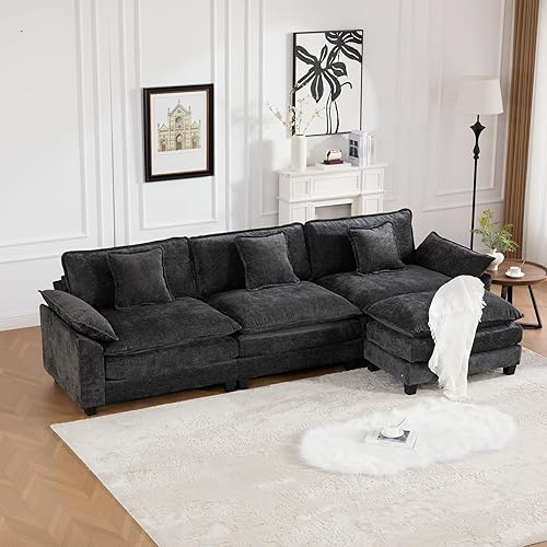 Miniatura 104 de Sofá seccional modular beige de 111.5", sofás seccionales grandes de 3 plazas para sala de estar, tela de chenilla marfil blanquecino, sofá nube de