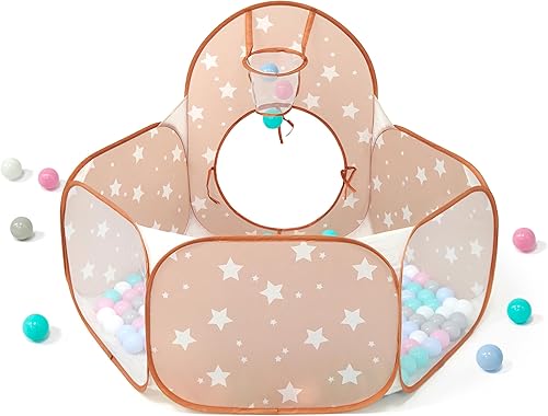 Vista 6 de Tienda de campaña desplegable 3 en 1 para niños con túnel y piscina de pelotas para niños, niñas, bebés y niños pequeños, casa