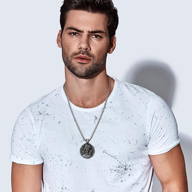 OIDEA St Benedict Necklace for Men Women: Saint Benedict Medal Pendant Necklace Vintage Stainless Steel Christian Sacramental Medal Protective Apotropaic Jewelry Catholic Gift