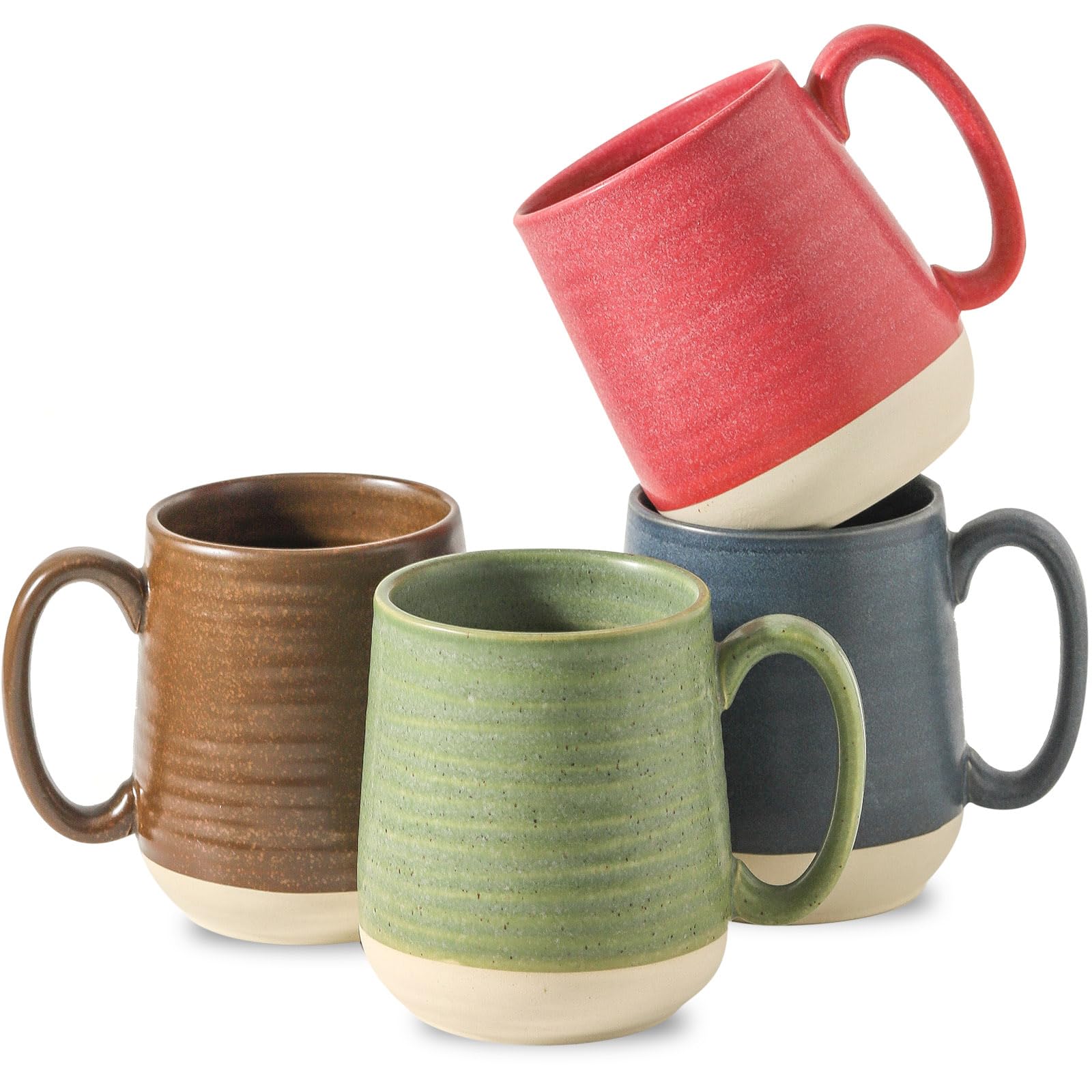 HASENSE Coffee Mugs Set of 4, 15 oz Large Porcelain Mugs with Handle for Women Men, Colorful Christmas Coffee Cups for Latte, Tea, Cappuccino, Microwave &amp; Dishwasher Safe