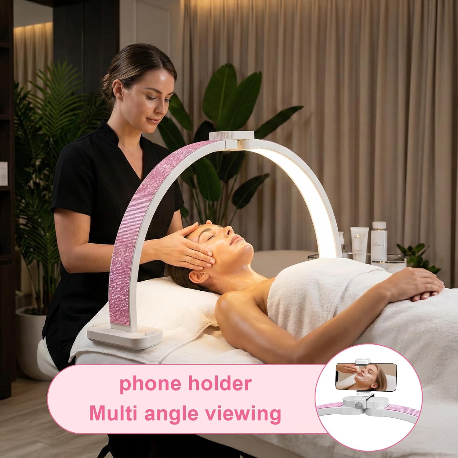 Half Moon Light for Nail Desk 31" Foldable LED Nail Desk Lamp with Phone Holder, Professional Nail Tech Light for Manicure & Beauty Studio