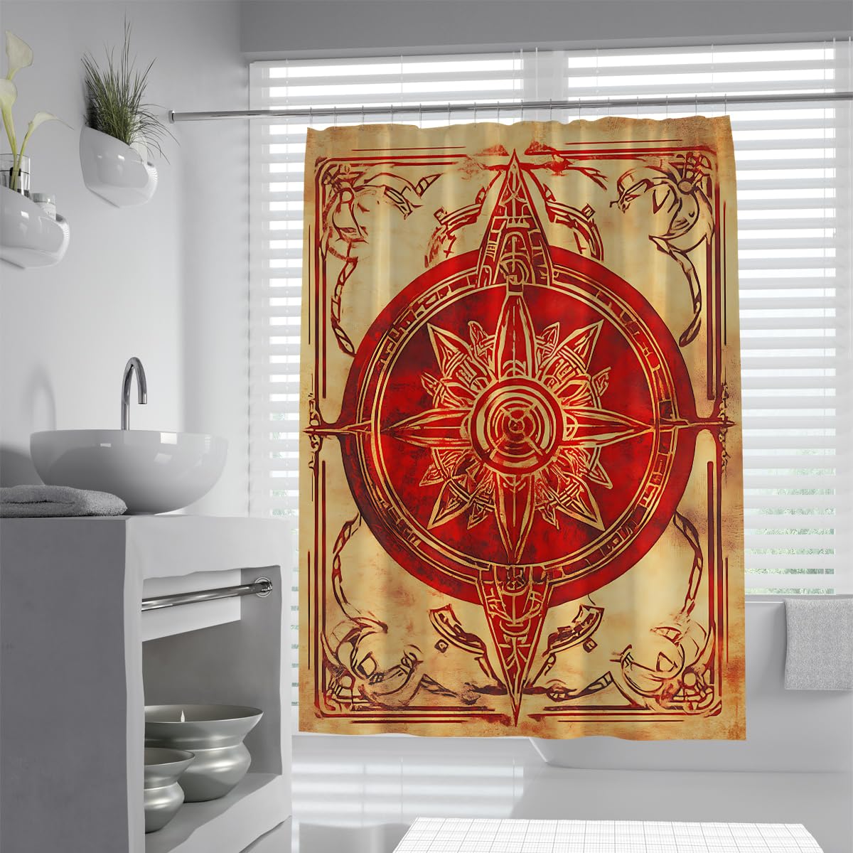 UERWOWELL Vintage Gothic Runic Shower Curtain Mystical Sacred Geometry Sigil Print Bath Curtain Waterproof Washable Cloth Fabric for Bathroom Decor W180xL200 cm