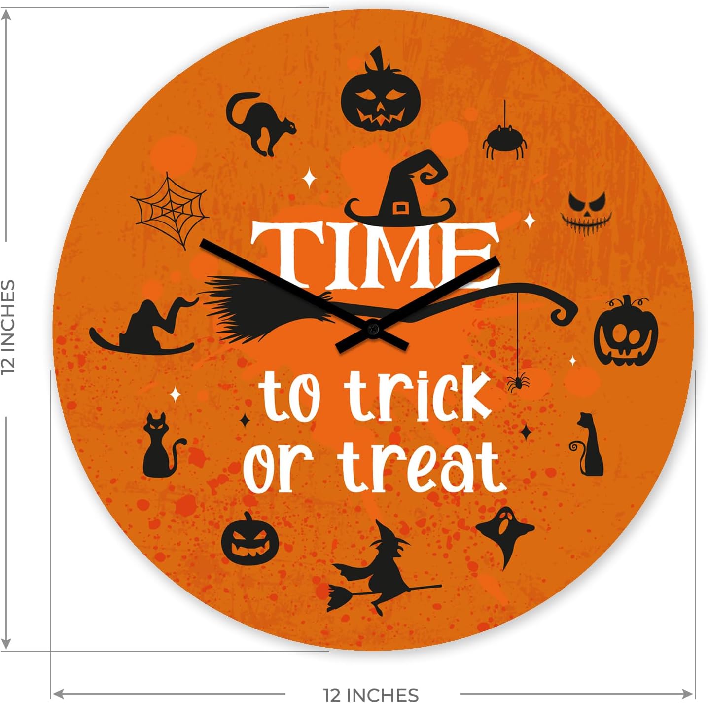 Halloween Wall Clock Time To Trick Or Treat, Silent Non-Ticking, Battery Operated Clock, Aluminum Composite Face, Uv Protected Ink Print, Suitable For Offices,Kitchen, Bedrooms, And Bathrooms
