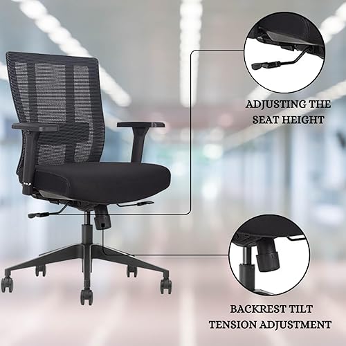 Miniatura 9 de GM Seating Silla ergonómica de sala de conferencias con respaldo de malla con asiento deslizante  Soporte lumbar ajustable, silla de escritorio para