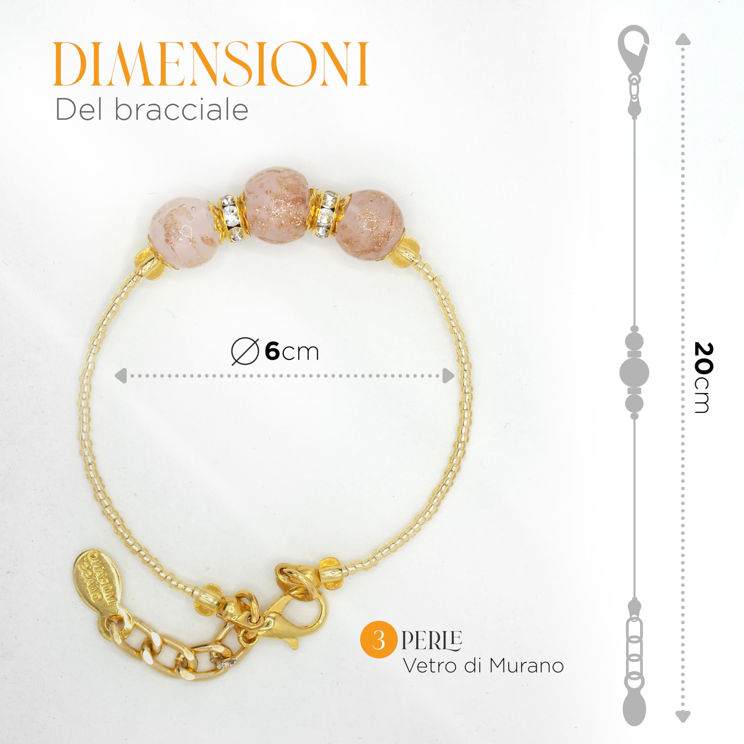 Sospiri Venezia - Bracciale da Donna con 3 Perle di Vetro Murano, Braccialetto Originale, Gioiello Ideale per Regalo, Made in Italy con Certificato