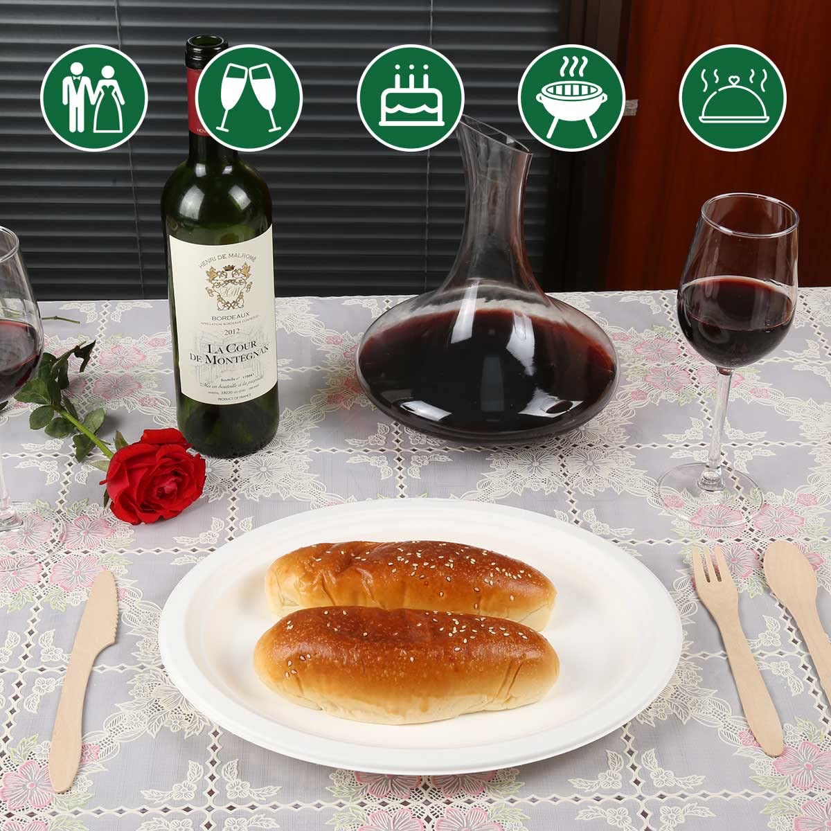 50 Grandes Assiettes Carton Ovales Blanches 32cm - Vaisselle Jetable Rigide Biodégradable Pour Fêtes Et Restauration