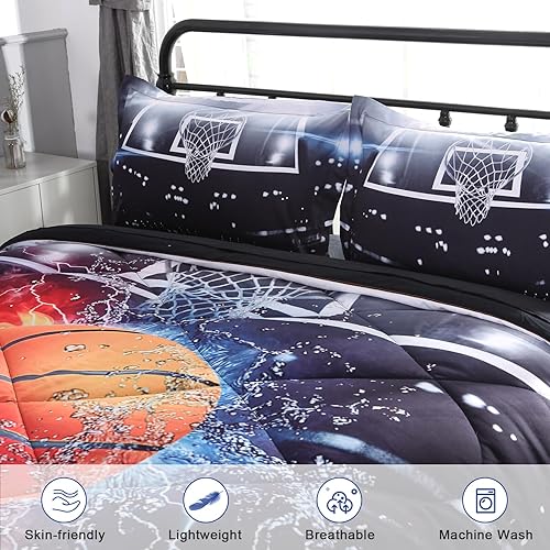 Miniatura 3 de Wowelife Juego de ropa de cama de baloncesto Queen de 5 piezas, juego de ropa de cama deportiva para niños y niñas, color rojo y negro, juego de