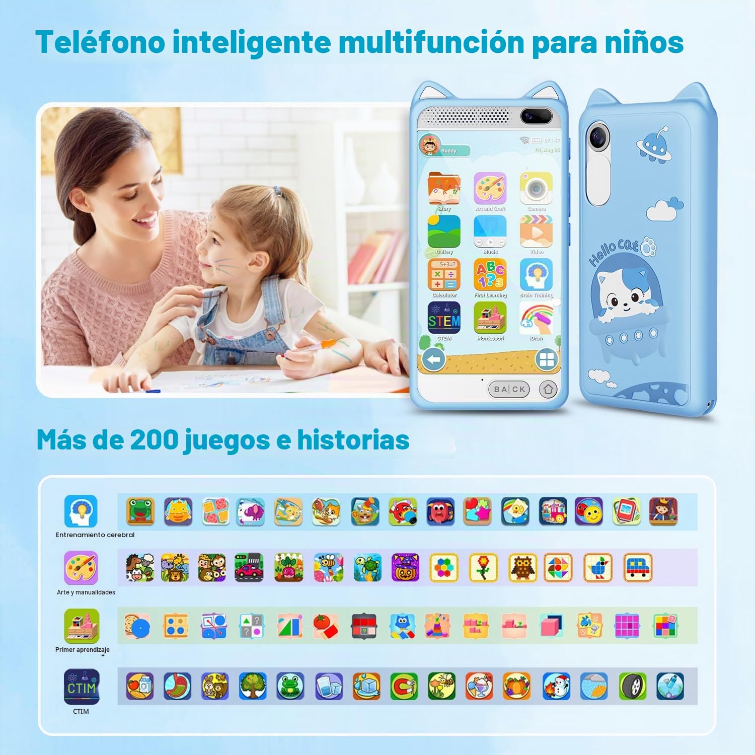 Smartphone Niños, Teléfono Móvil para Niños Navidad Cumpleanos Regalo Juguetes Nina 3 4 5 6 7 8 9 10 Años, Movil para Niños con Juegos de Aprendizaje