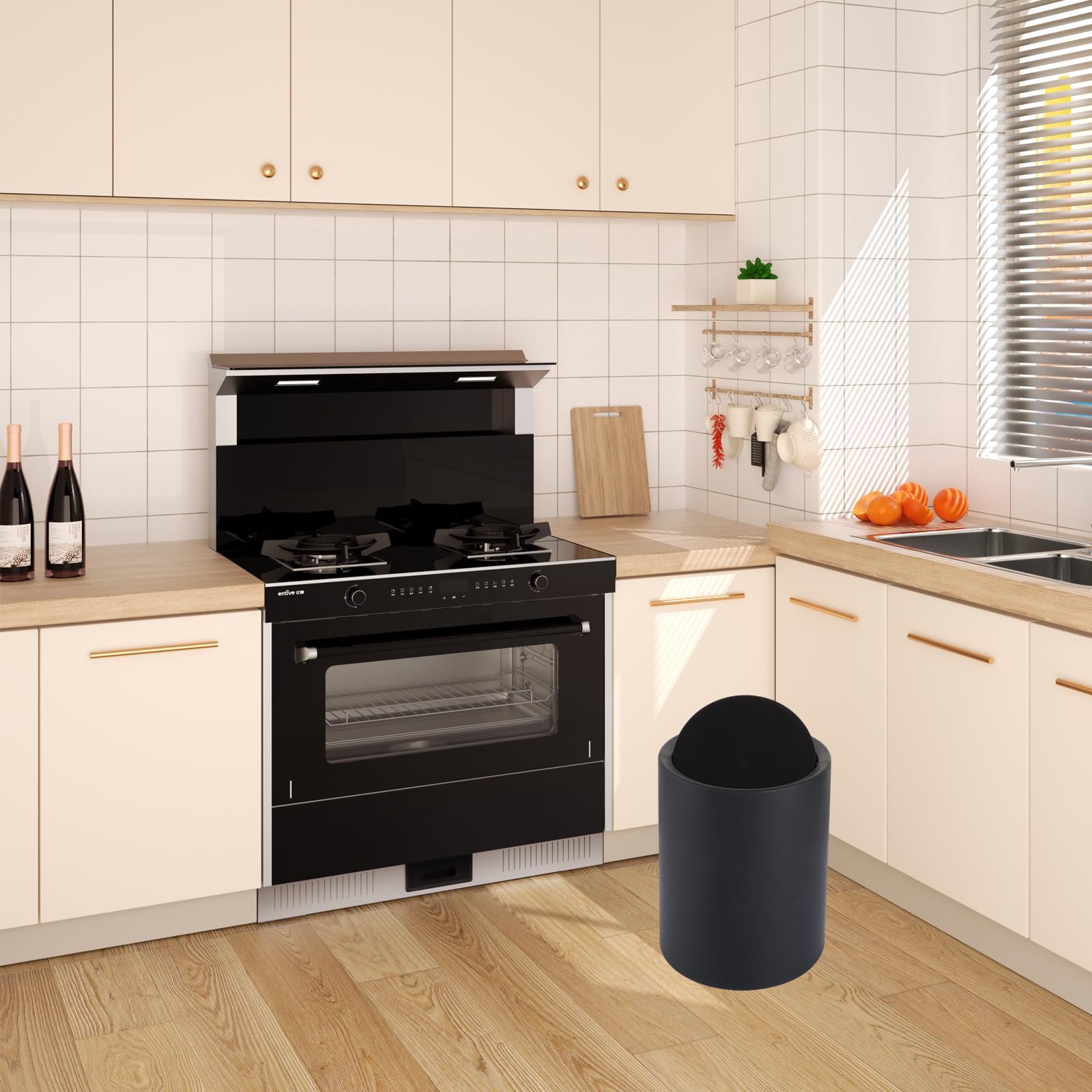 YAYODS Pattumiera Bagno 8L con Coperchio Basculante, 26x21,5cm Bidone Immondizia Circolare in Plastica BPA-Free, Secchio Interno con Sacchetto a Scomparsa per Bagno, Cucina, Ufficio e Vanity - Nero