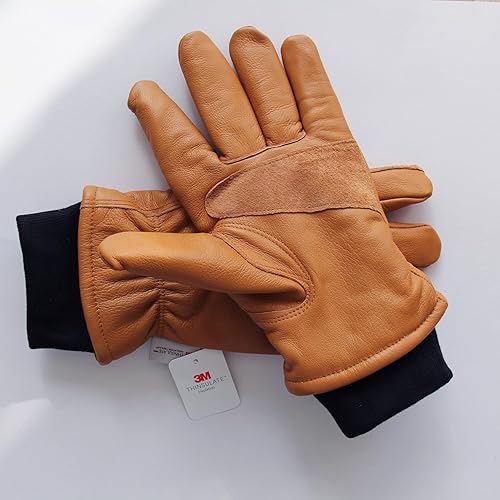 Miniatura 10 de NBLEAGLO Guantes de trabajo de cuero de vaca marrón retro para construcción, patio, jardinería con palma reforzada para hombres y mujeres