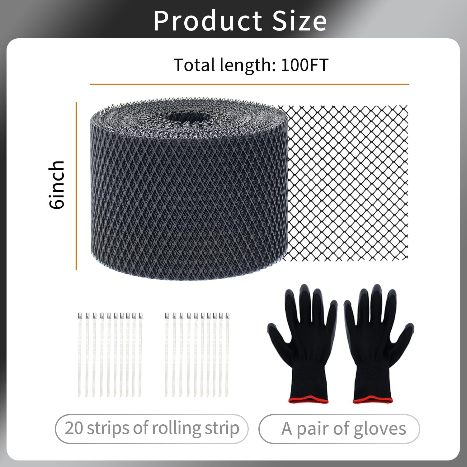 6 Inch X 100 Feet Gutter Guard Mesh Roll,Leaf Filter Gutter Protection Roll with Installation Screws,DIY Leaf Filter Rainwater,Used for Filter Roof Tree Branches (Black 6inch X 100ft)
