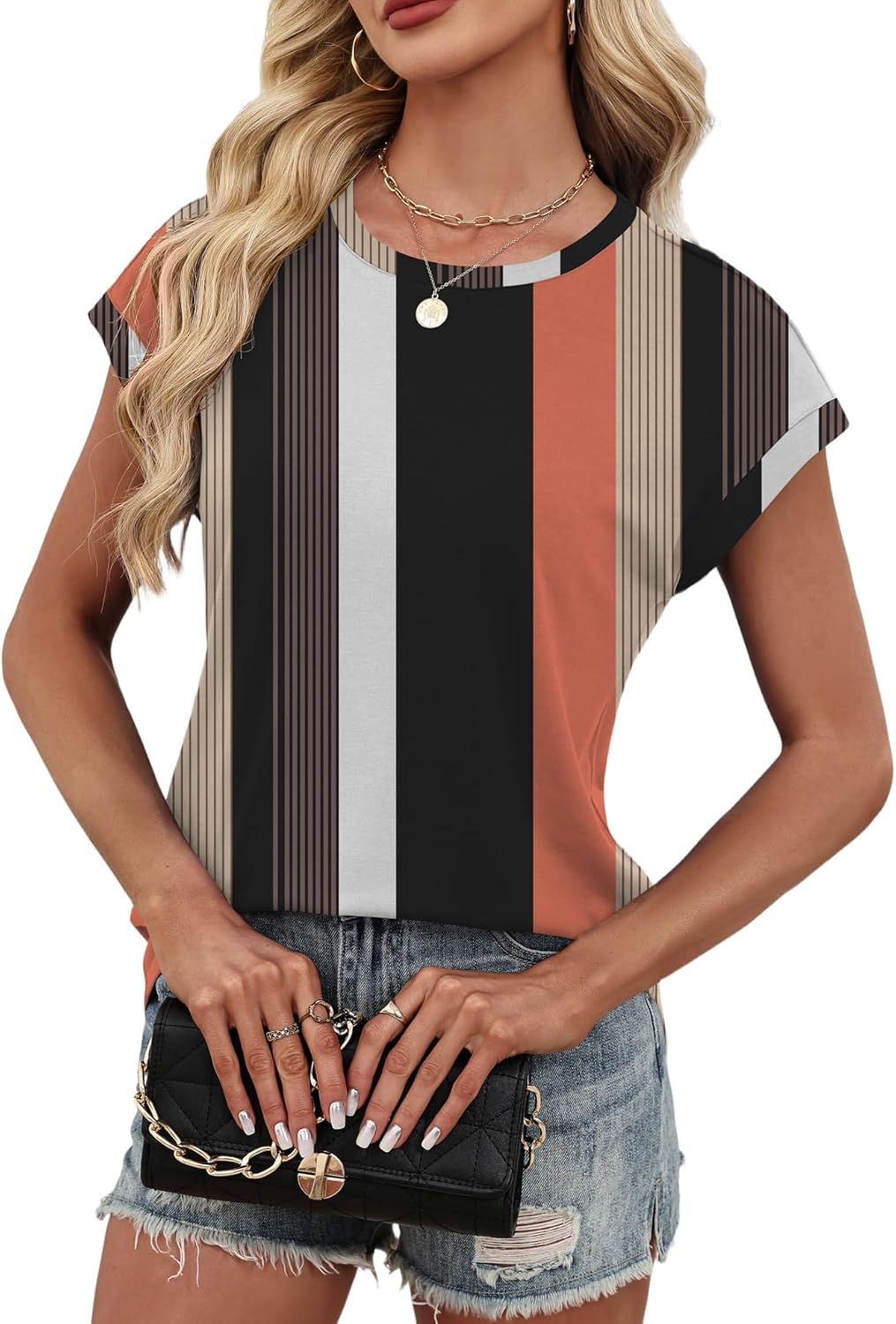 LOMON Womens Summer Tops Short Sleeve Shirts Cap Sleeve Tops Crew Neck Cute Trendy Tunic Blouses Dressy Casual Outfits 2026 - Image 5