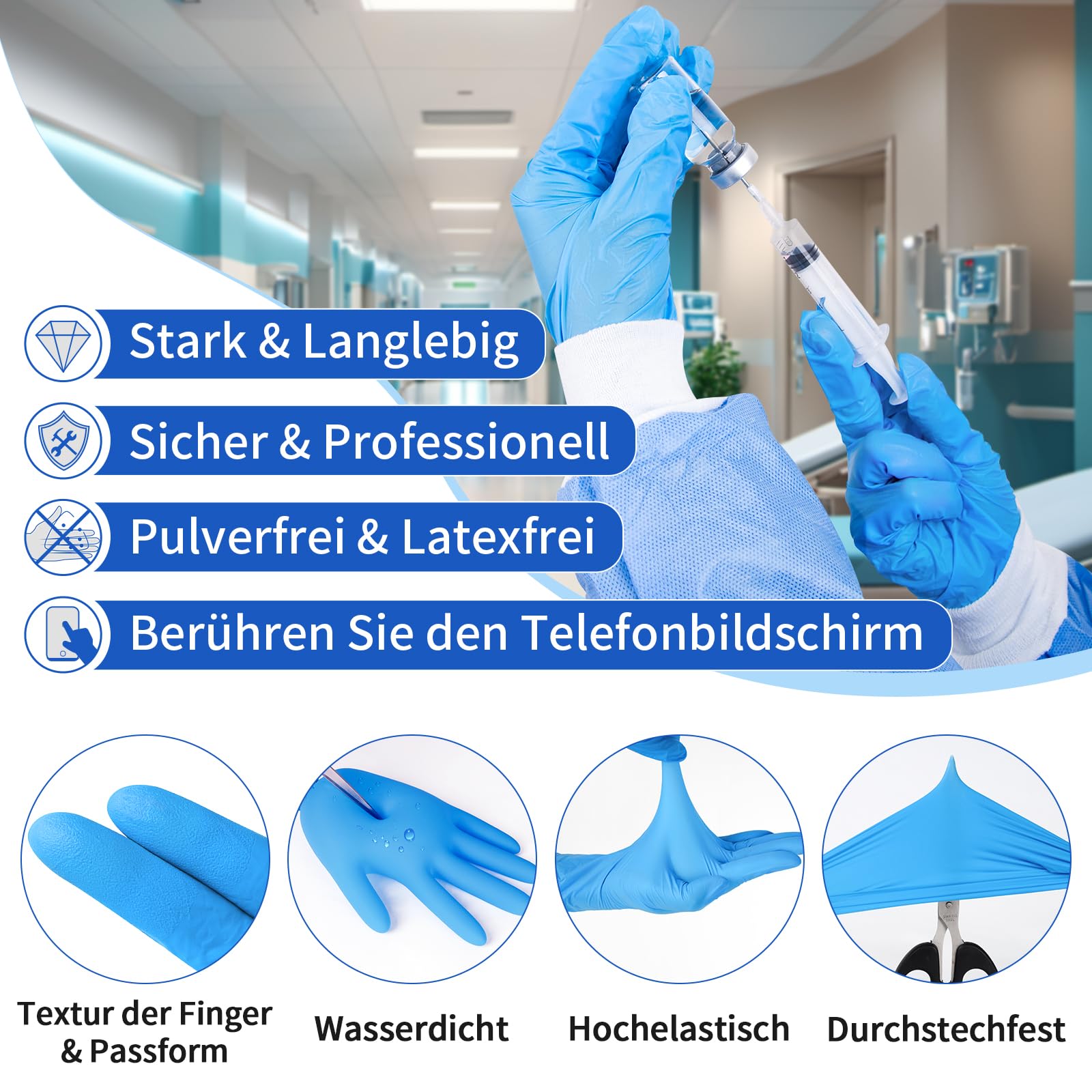 FINITEX Blau Einweghandschuhe 1000Stk, S Einmal Handschuhe Nitril Einweg Puderfrei Latexfrei Lebensmittelqualität Reinigung Medizinische Untersuchung, 3.5mil