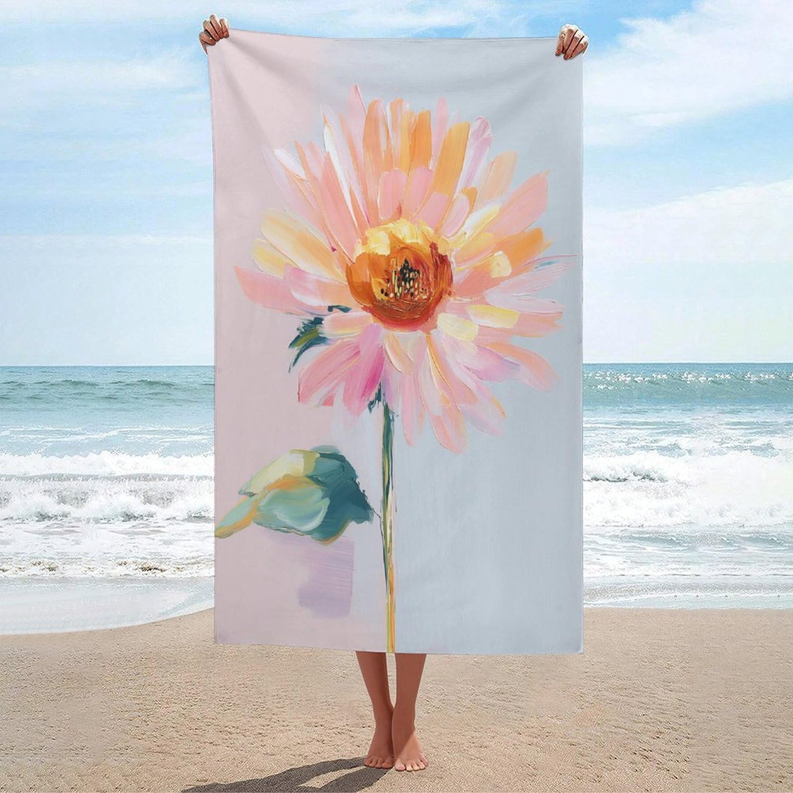 LSRCPD Sunflower Brushstrokes Impressionist Aesthetic Beach Towel Sand Free Microfiber Large Shower Towels Multipurpose Absorbent for Bathroom Pool 130x80 CM