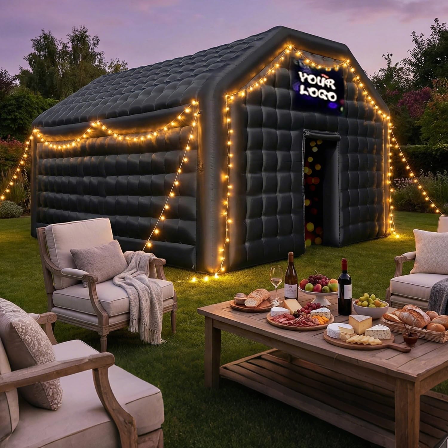 Inflatable Nightclub Tent 16.5x13x12Ft with Blower, Oxford Fabric Black Party Tent, Gazebo Event House for Wedding,Backyard, Birthday Celebration, Rental Use