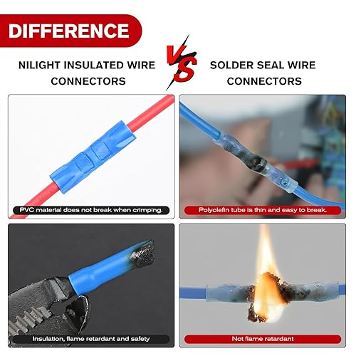 Miniatura 46 de Nilight 50015R - 200 conectores termocontraíbles – Conectores de alambre impermeables – Terminales eléctricos de grado marino automotriz – Kit