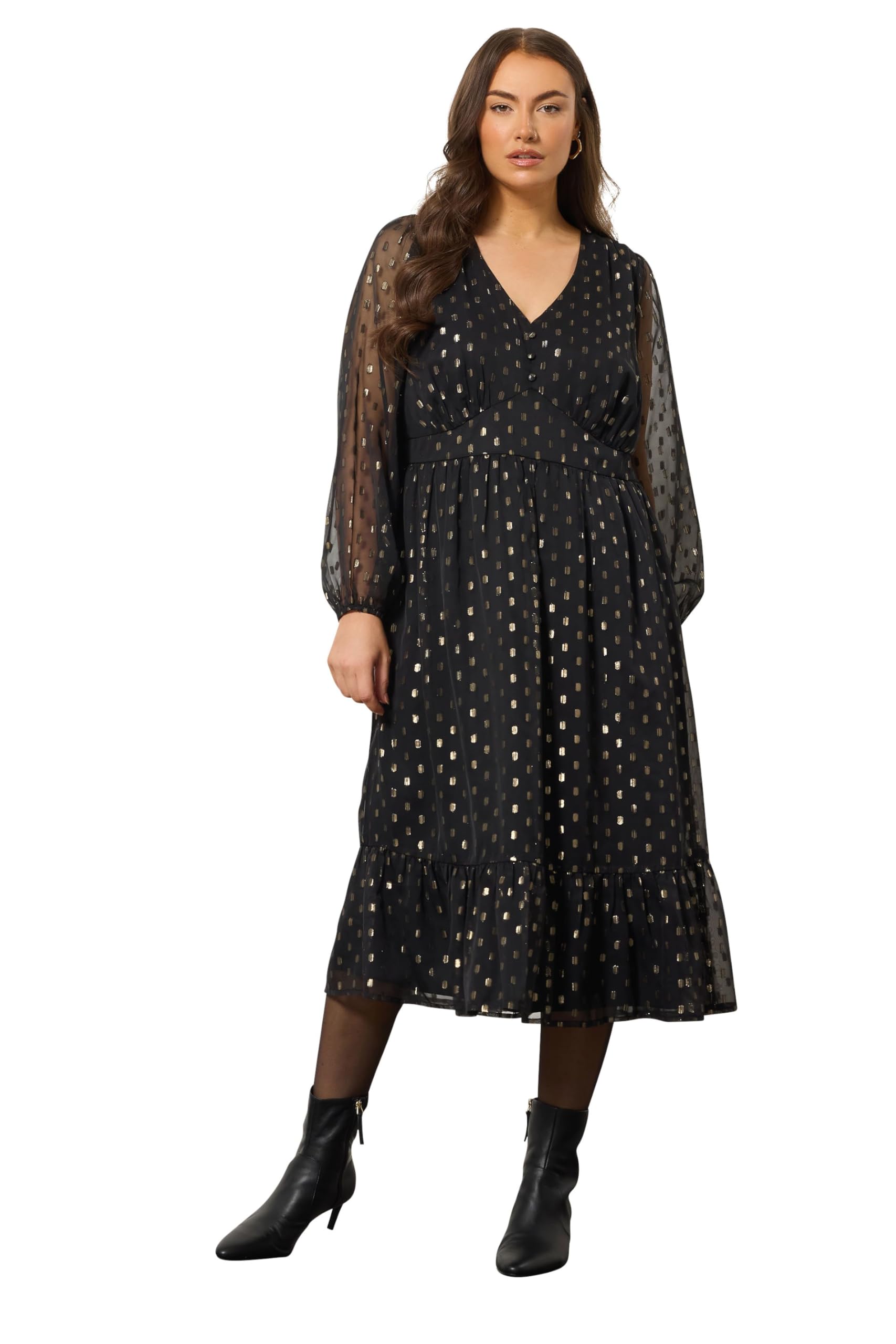 Evans Women's Black Curve Foil Spot Half Placket Dress - Plus Size Curve
