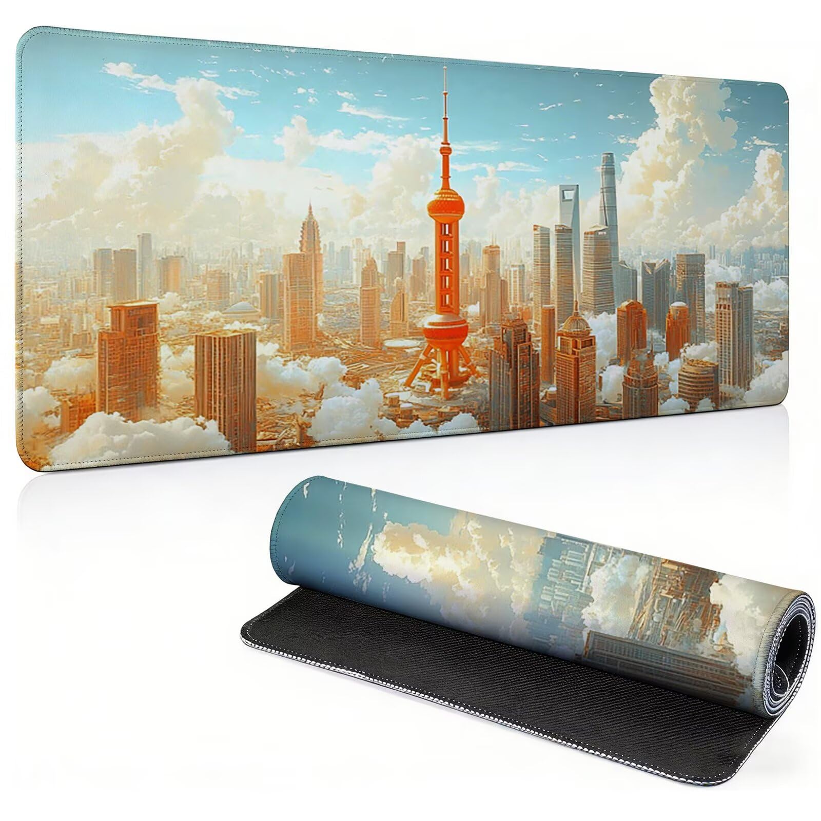 Podkładka pod mysz gamingowa – 1200 x 600 mm krajobraz miasto podkładka pod mysz XXL 0c0-125 | Z antypoślizgową gumową podstawą, poprawia precyzję i prędkość, akcesoria do gier do domu, biura, prezenty dla mężczyzn