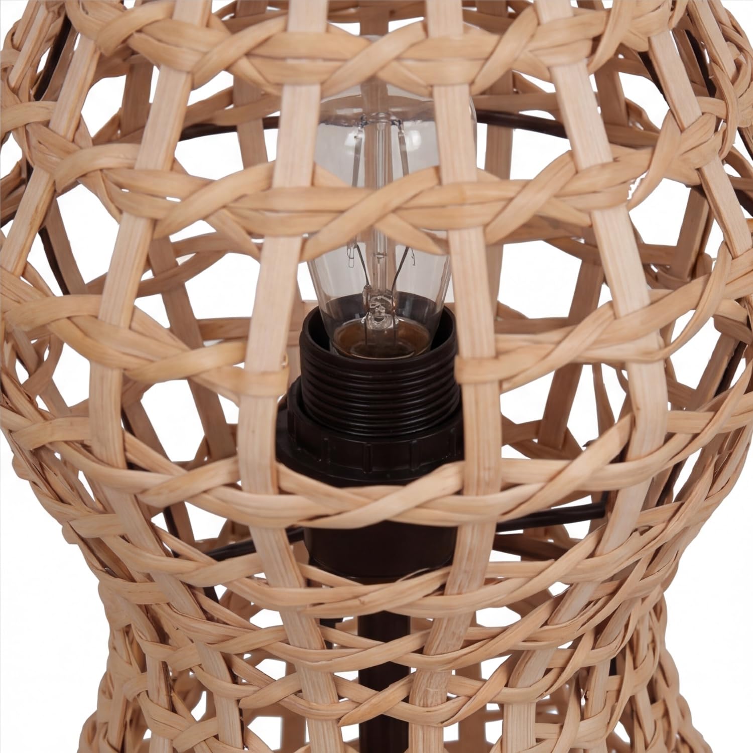 Lámpara de pie de ratán Boho salón negro metal Moderna E27 4 llamas H:111 cm pequeña cesta luz acogedora antideslumbrante decorativa Lámpara de pie Moderna