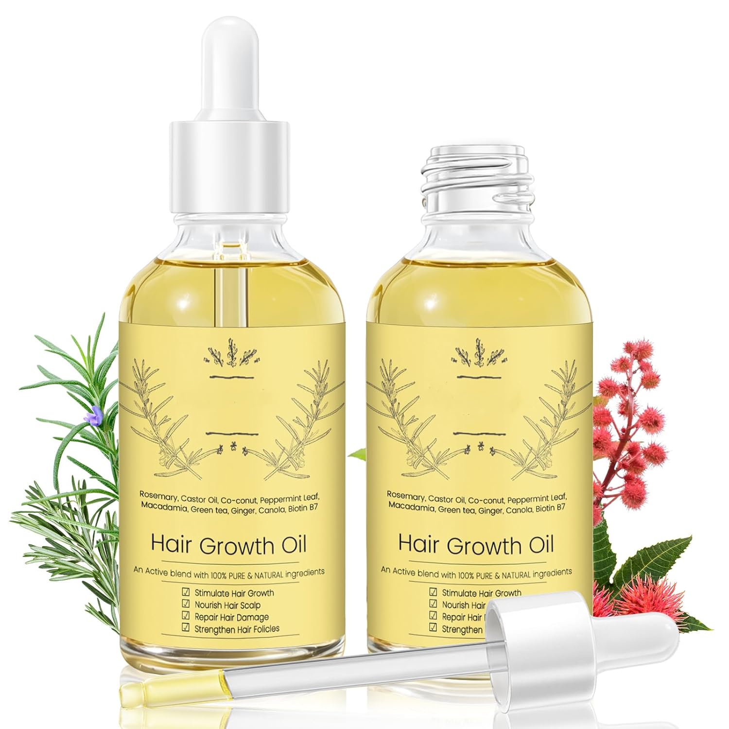 Natural Hair Growth Oil Kit with Rosemary Hair Oils for Hair Growth for Dry Damaged Hair, for Men and Women 2PCS*2 fl.oz (Yellow) Natural Hair Growth Oil Kit with Rosemary Hair Oils for Hair Growth for Dry Damaged Hair, for Men and Women 2PCS*2 fl.oz (Yellow)