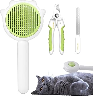 WAKHJAKT Cat Brush, Pet Hair Cleaner Brush for Cats Dog, Cat Brush with Release Button, Cat Massager, Self Cleaning Cat Brush, Pet Cleaning Grooming Brush for Short&Long Haired Cats Dogs(Green)