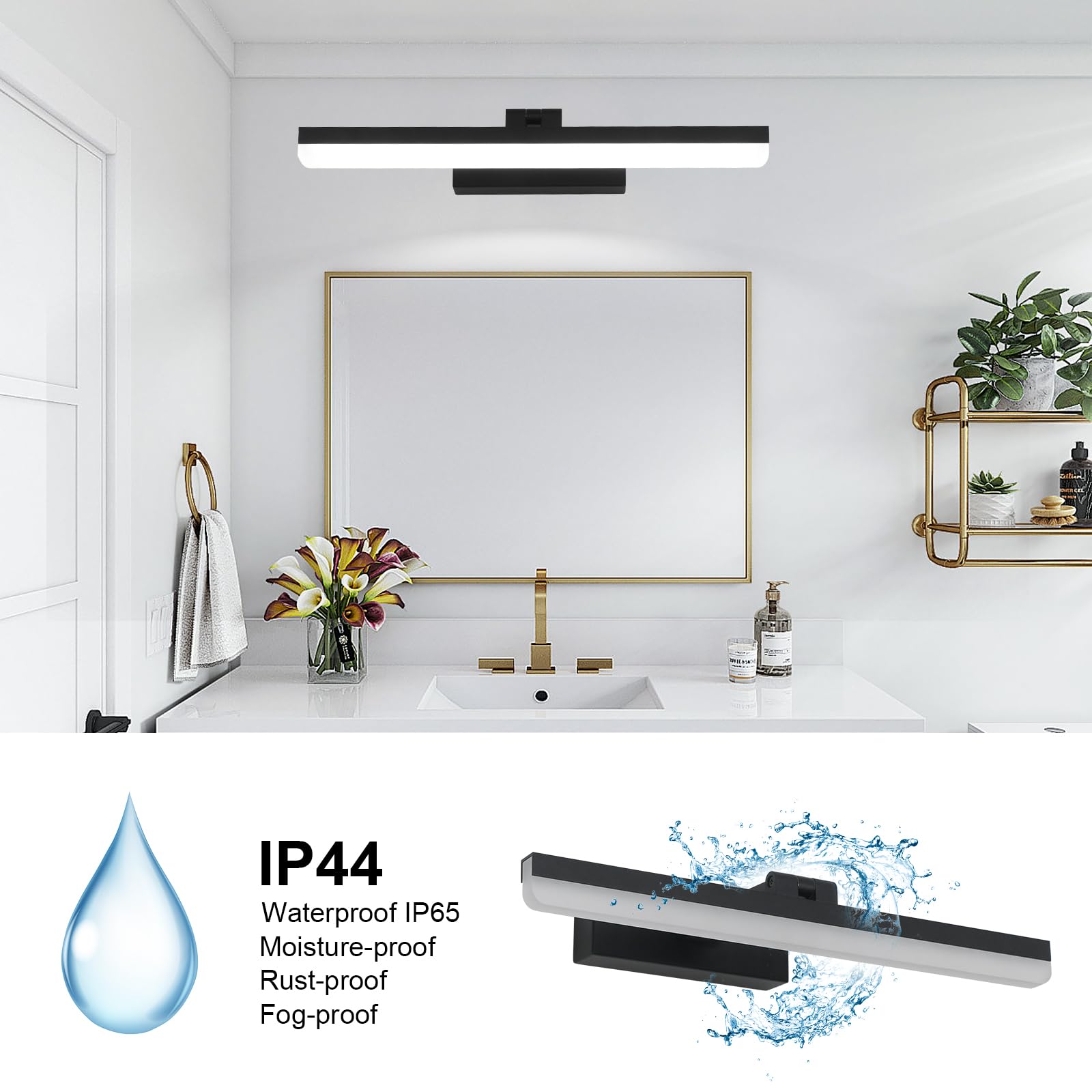 DELIPOP Lámpara LED de Espejo 9W1200LM Para Baño, Blanco Frío 6500K, IP44 Impermeable, Aplique de Pared Moderno 230V