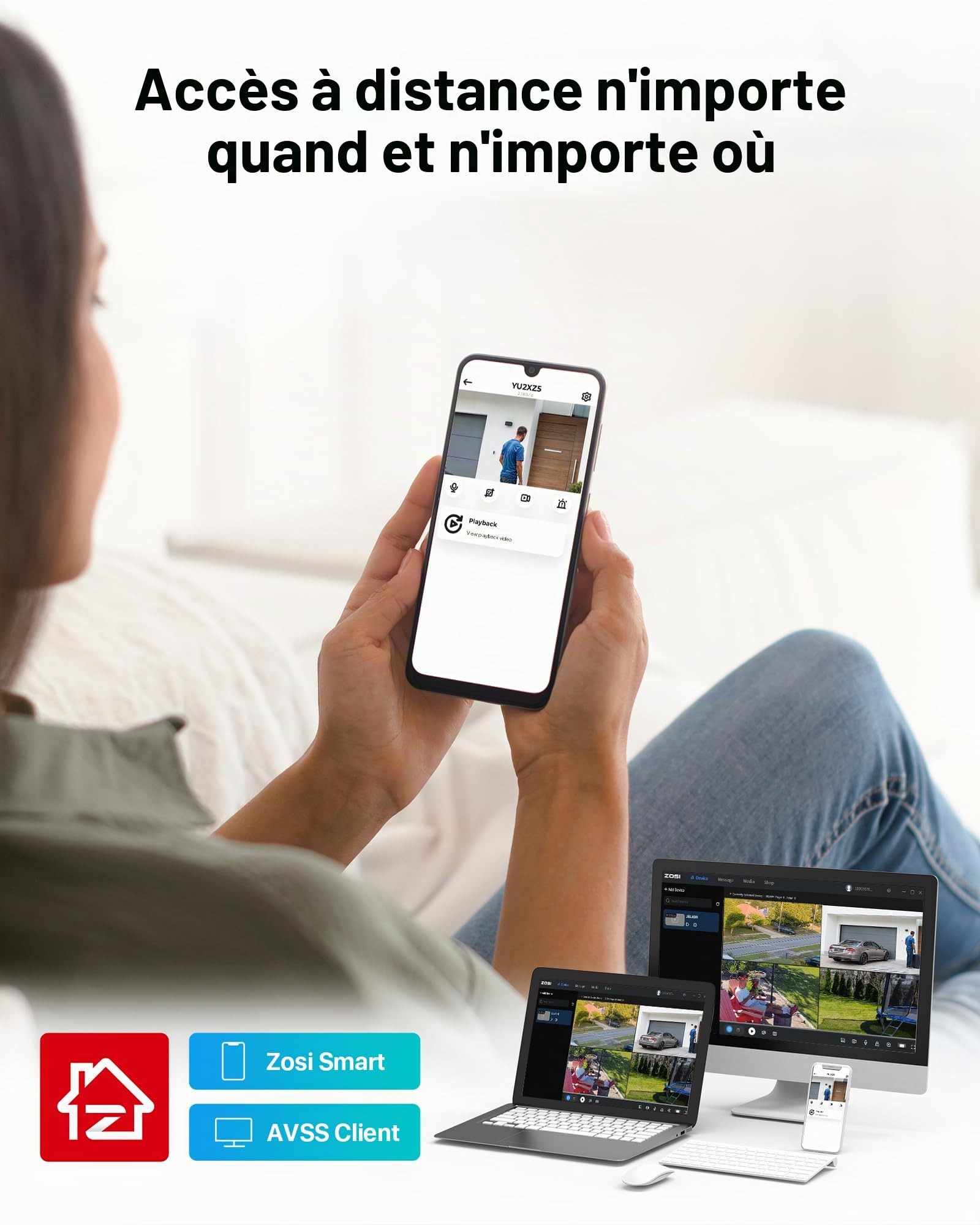 ZOSI Kit Caméra de Surveillance Extérieure Filaire 1080P avec DVR 8CH 500G | Détection de Personnes/Véhicules, Vision Nocturne IR 24m, Angle de Vue 90°, Alerte Instantanée via APP gratuite