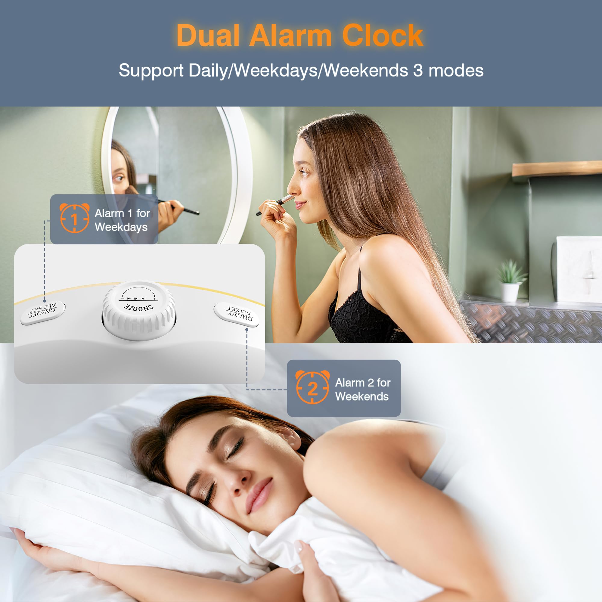 Réveil Simulateur d'Aube avec Enceinte Bluetooth, Lampe de Chevet LED Multicolore, Radio, 22 Sons Nature, 2 Alarmes, 20 Niveaux de Luminosité, Snooze, Minuterie - Adaptateur Inclus (Jaune)