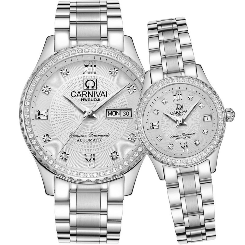 Men and Women Automatic Watch Gold Silver Stainless Steel Dress Couple Watches for Her and His Set of 2 …