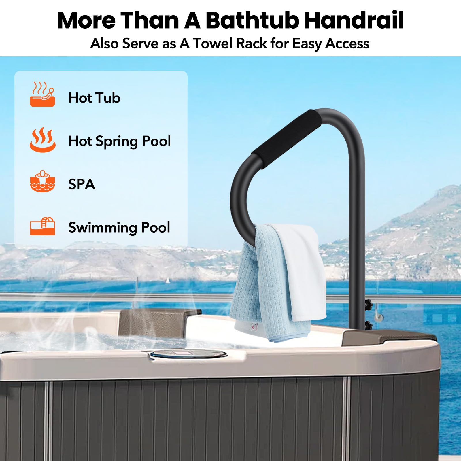 GarveeHome Whirlpool-Handlauf Mit, 360° Schwenkbar, Höhenverstellbar 46-122 cm, Spa-Geländer Mit Slide-Under Sockel & Rutschfestem Griff, Für Innen & Außen, Bis 272 kg Belastbar