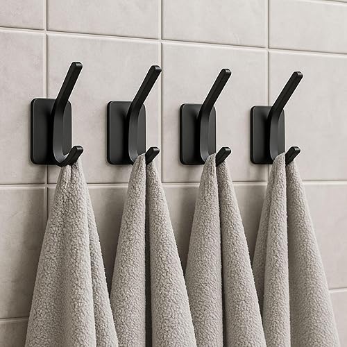 Miniatura 4 de Ganchos autoadhesivos para toallas, ganchos de pared resistentes de 13 libras, acero inoxidable para baño, ducha, bata, lufa, abrigo y toalla, color