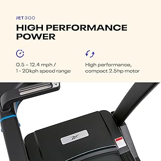 Reebok Treadmills with Incline, Bluetooth, Walking or Running; FR30z 4 HP, 12.4 MPH, 330 lb. Capacity; FR20z 2.25 HP, 11.2 MPH, 264 lb. Capacity; Z-tech; Jet 100z, 300; GT40z