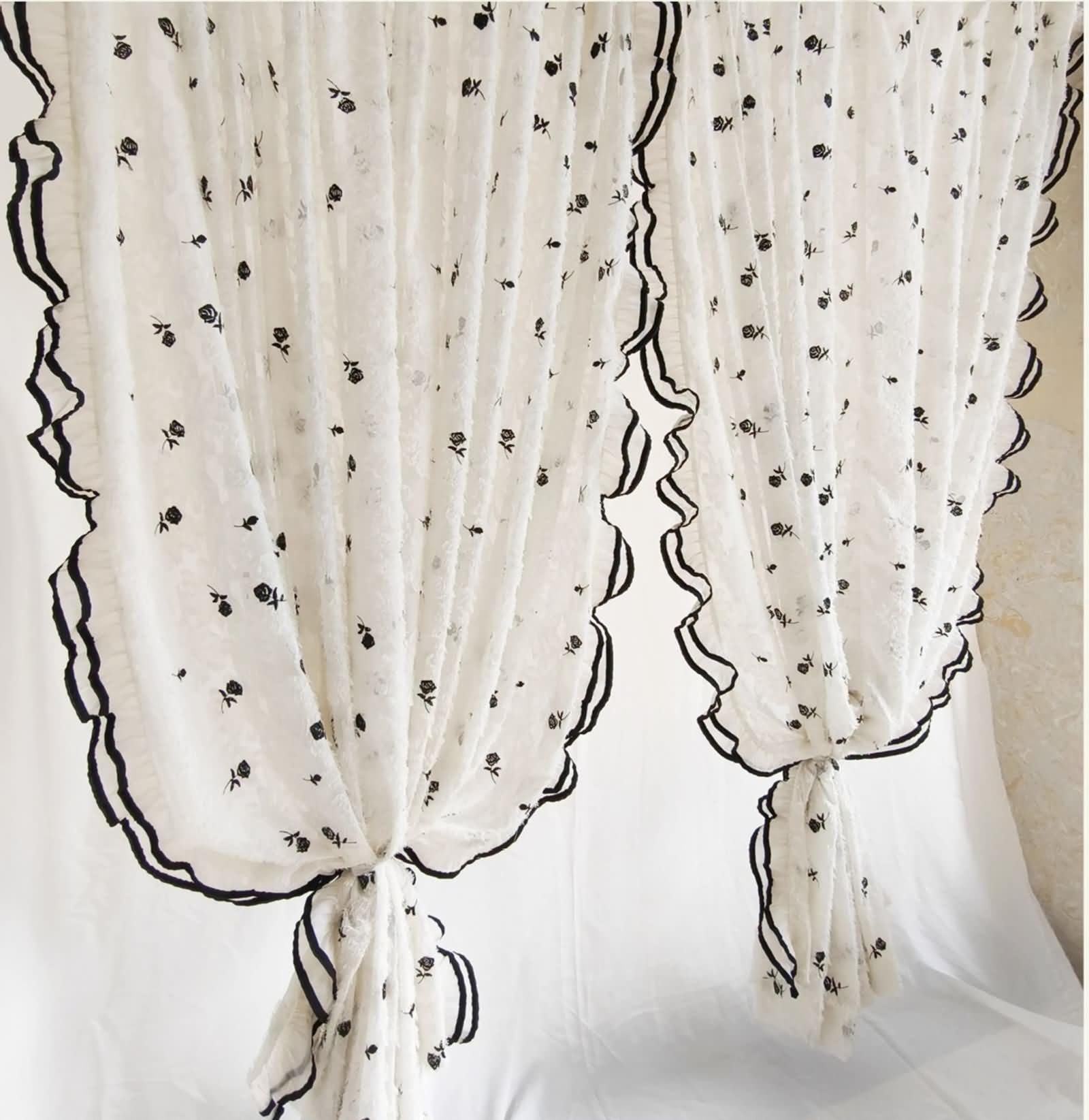 Rideaux à œillets polyester motif floral rose voilage transparent salon 86x160