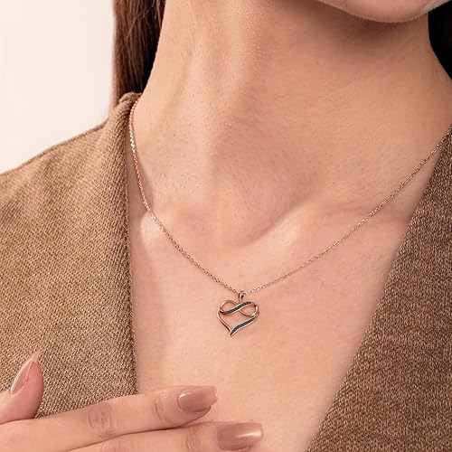 Vista 2 de Collar de corazón infinito de diamantes negros o champán de 120 quilates para mujer en oro rosa o blanco de 10 quilates, colgante de corazón